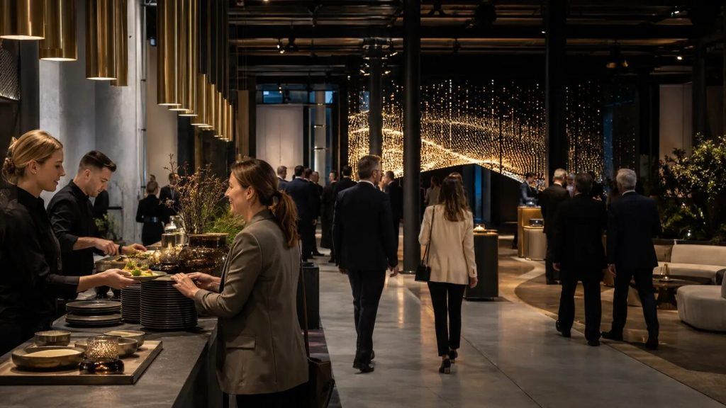 Corporate Event mit Hospitality, klarer Besucherführung und interaktiver Medieninstallation